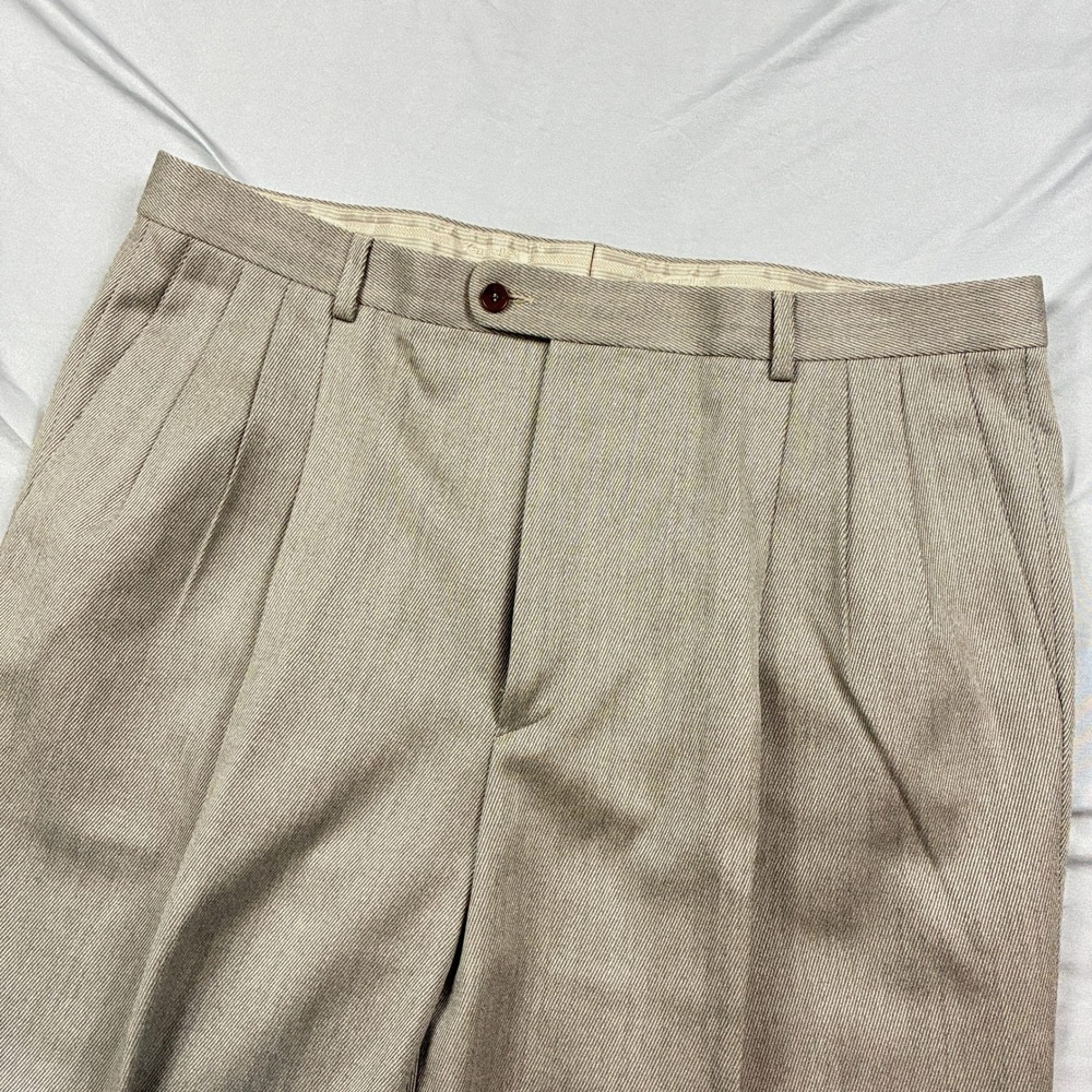 Zanella Dress Pants Trousers 40 Taupe Tan Beige Heavy Whipcord Twill Wool Italy